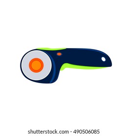 Rotary cutter for patchwork and quilting. Rotary cutter for fabric. Vector object - circular cutter, cutter for patchwork, knife for fabric and paper.