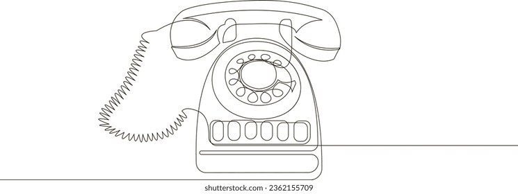 Rotary dial phone continuous line drawing. One line art of vintage home telephone. Retro classic telecommunication device concept drawn by single line. Vector illustration.