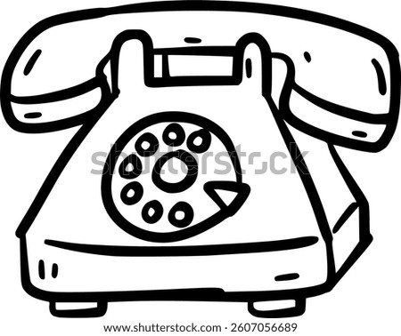 Rotary dial phone drawing, vintage telephone art.