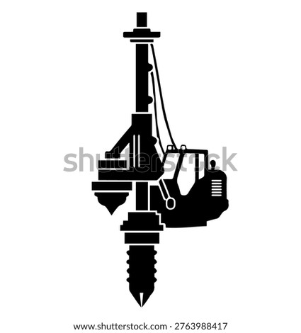 Rotary Drilling Rig Construction Machine Vector Illustration Silhouette for Foundation Engineering Piling and Geotechnical Boring Equipment Template