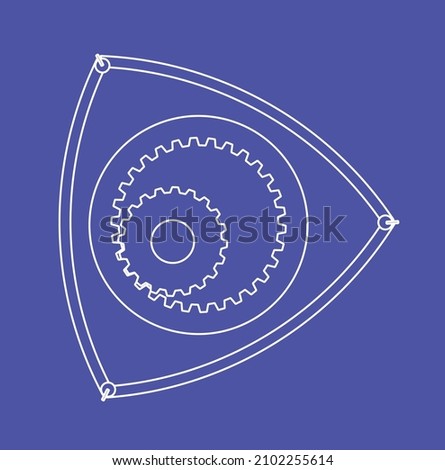 Rotary engine cam style piston in blueprint style