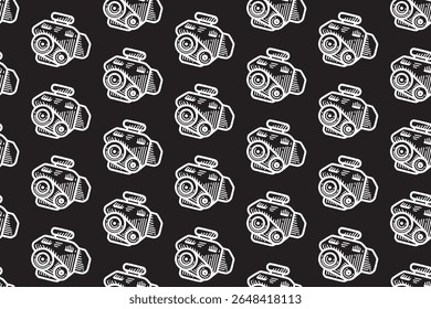 rotary engine line art seamless pattern on black background. automotive engine engraving doodle pattern background. car motor hatching motif wallpaper for garage, workshop, auto detailing merchandise