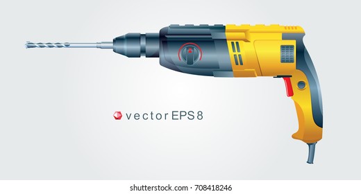 Rotary hammer with a drill on white background. Vector illustration