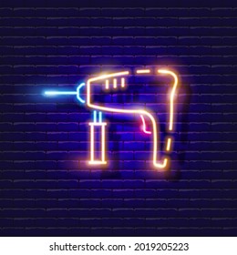 Rotary Hammer neon icon. Vector illustration for design. Repair tool glowing sign. Construction tools concept.