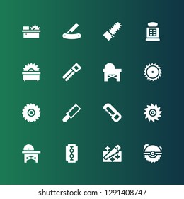 rotary icon set. Collection of 16 filled rotary icons included Saw, Blade, Payphone, Mechanical saw