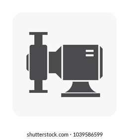 Rotary lobe pump vector icon. Consist of rotor or vane inside power by electric motor for suction and discharge fluid, liquid or gas to flow. Use in food processing, beverage, pharmaceutical industry.