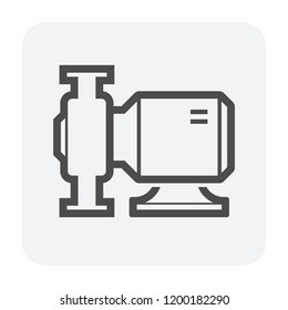 Rotary lobe pump vector icon. Consist of rotor or vane inside power by electric motor for suction and discharge fluid, liquid or gas to flow. Use in food processing, beverage, pharmaceutical industry.