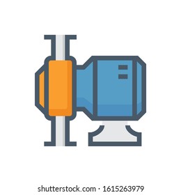 Rotary lobe pump vector icon. Consist of rotor or vane inside power by electric motor for suction and discharge fluid, liquid or gas to flow. Use in food processing, beverage, pharmaceutical industry.