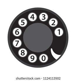 Rotary phone dial, old telephone numbers, abstract disk, retro vintage phone disc, black isolated on white background, vector illustration.