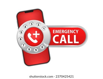 Rotary phone dial, retro vintage phone disc. Emergency call icon. SOS emergency call. Emergency message. SOS icon. Emergency hotline. 911 calling. Hotline concept. First aid. Vector illustration