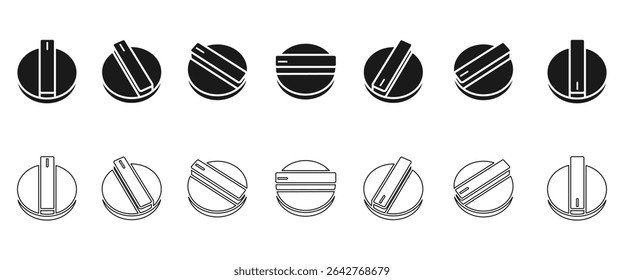 rotary round knob icon set with a different view. vector illustration isolated on white background.