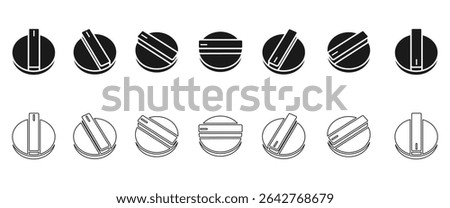 rotary round knob icon set with a different view. vector illustration isolated on white background.