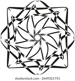 Ícone giratório. Forma angular do cata-vento. Vetor de vórtice dinâmico. Quadro de contorno em negrito.
