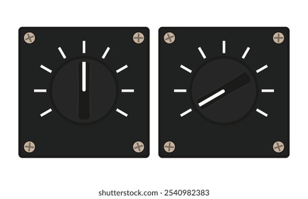 Interruptor rotativo com botão preto. Ilustração vetorial em estilo plano