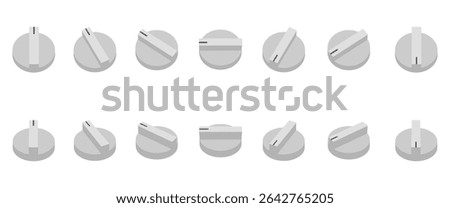 rotary switches round knob with a different view. vector illustration isolated on white background.
