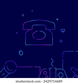 Rotary telephone gradient line vector icon, simple illustration on a dark blue background, gadgets related bottom border.