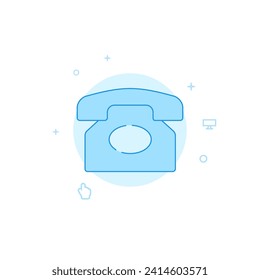Rotary telephone vector icon. Flat illustration. Filled line style. Blue monochrome design. Editable stroke. Adjust line weight.