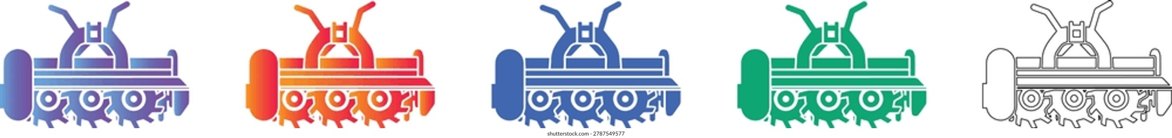 Rotary Tiller Machine Icons Set vol 688