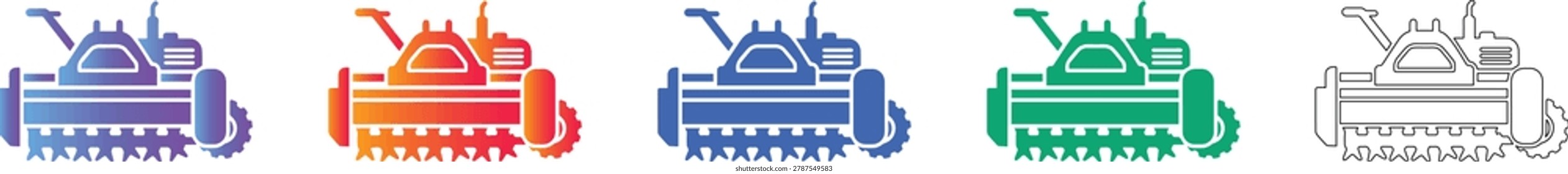 Rotary Tiller Machine Icons Set vol 689