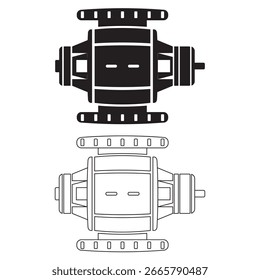 Válvula rotativa vetor em estilo sólido e contorno, perfeito para máquinas industriais, manuseio de materiais, transporte pneumático e aplicações de diagrama de engenharia.