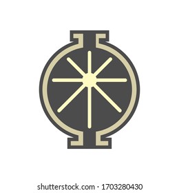 Rotary vane compressor icon. For compression liquid, gas at high pressor. Use in automobile hydraulic pump, supercharger, power steering, refrigerator, air conditioner and automatic transmission pump.