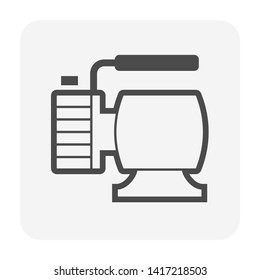 Rotary vane vacuum pump vector icon. Equipment tools for install or repair air conditioner, refrigerant charging by remove moisture from air conditioning hvac system, milking cow and food processing.