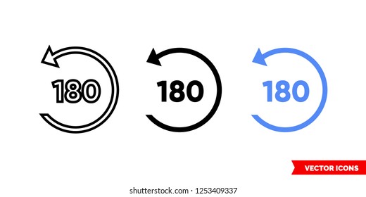 Rotate 180 icon of 3 types: color, black and white, outline. Isolated vector sign symbol.