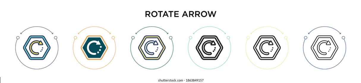 Rotar el icono de flecha en el estilo relleno, delgado, contorno y trazo. Ilustración vectorial de dos iconos vectores de flecha de rotación de color y negro se pueden utilizar para móviles, ui, web
