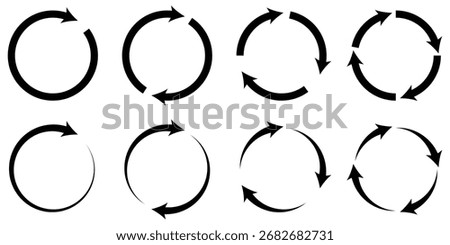 rotate arrow icon, refresh and reload icon. Circle Arrow icon set vector illustration, refresh, reload, Set of circle arrows rotating, different circular arrows of black color isolated, recycle sign