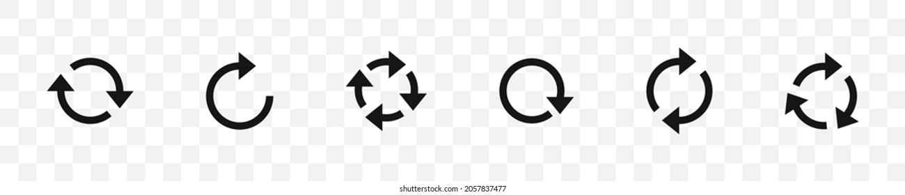 Rotate arrow set. Vector illustration. Circle black arrow icon collection on transparent background.