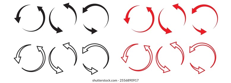 Rotate arrow and spinning loading symbol. Circular rotation loading elements, redo process.
