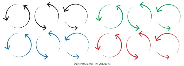 Rotate arrow and spinning loading symbol. Circular rotation loading elements, redo process.