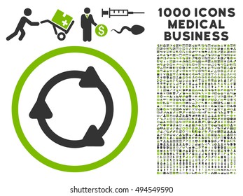 Rotate Back icon with 1000 medical business eco green and gray vector pictographs. Clipart style is flat bicolor symbols, white background.