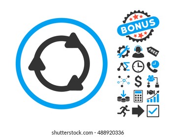 Rotate Back icon with bonus design elements. Vector illustration style is flat iconic bicolor symbols, blue and gray colors, white background.