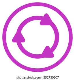 Rotate Back vector icon. Style is flat circled symbol, violet color, rounded angles, white background.