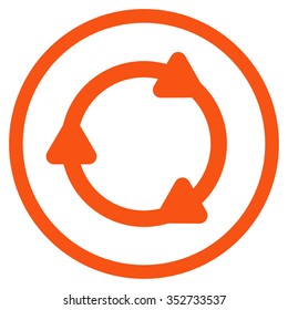 Rotate Back vector icon. Style is flat circled symbol, orange color, rounded angles, white background.