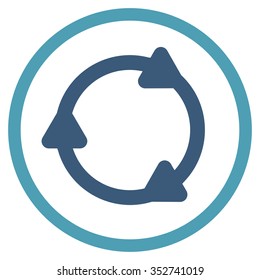 Rotate Back vector icon. Style is bicolor flat circled symbol, cyan and blue colors, rounded angles, white background.