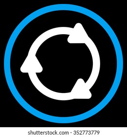 Rotate Back vector icon. Style is bicolor flat circled symbol, blue and white colors, rounded angles, black background.