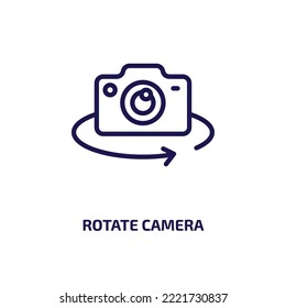 rotar el icono de la cámara de la colección de seguridad de Internet. Cámara de rotación lineal delgada, rotar, icono de contorno de flecha aislado en fondo blanco. Señal de la cámara de rotación del vector de línea, símbolo para web y móvil