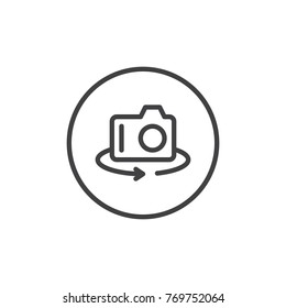 Rotate camera line icon, outline vector sign, linear style pictogram isolated on white. Photo Camera switch symbol, logo illustration. Editable stroke