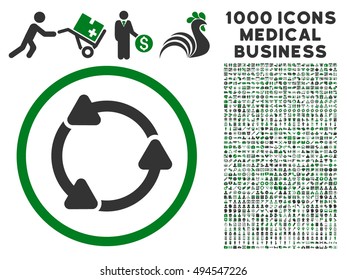 Rotate CCW icon with 1000 medical business green and gray vector design elements. Design style is flat bicolor symbols, white background.