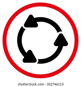 Rotate Ccw vector icon. Style is bicolor flat circled symbol, intensive red and black colors, rounded angles, white background.