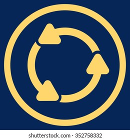 Rotate Ccw vector icon. Style is flat circled symbol, yellow color, rounded angles, blue background.