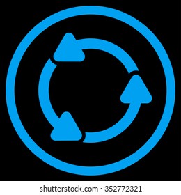 Rotate Ccw vector icon. Style is flat circled symbol, blue color, rounded angles, black background.