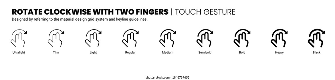 rotate clockwise with two fingers screen touch and gesture icon is designed to be simple, uncomplicated, and minimal referring to Google’s Material Design.