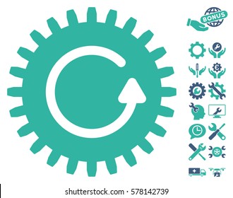Rotate Cog icon with bonus configuration icon set. Vector illustration style is flat iconic cobalt and cyan symbols on white background.