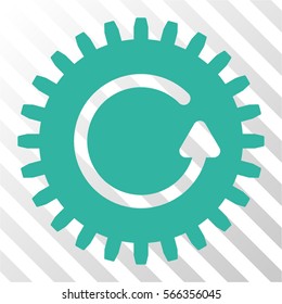 Rotate Cog vector pictograph. Illustration style is flat iconic cyan symbol on a hatched transparent background.