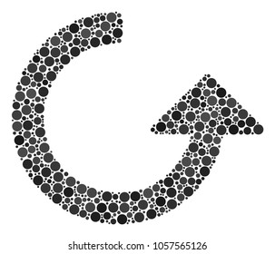 Rotate composition of round dots in different sizes and color hues. Round dots are grouped into rotate vector illustration. Vector illustration.