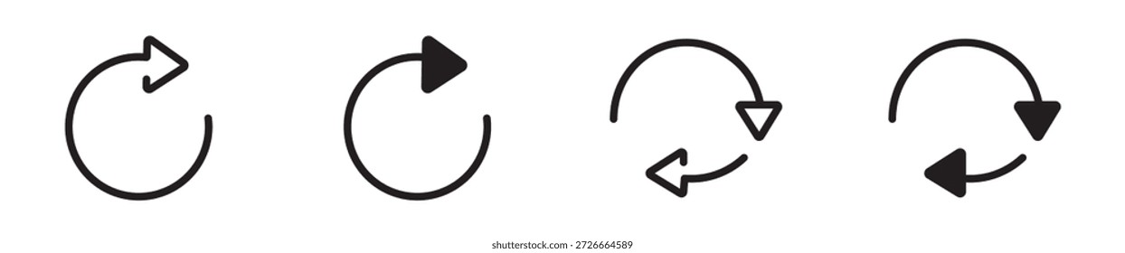 Girar CW e Girar CCW Icon Set, em Estilo de Linha e Sólido, UI UX Icon, Ilustração de Vetor.
