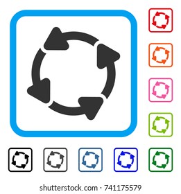 Rotate CW icon. Flat gray pictogram symbol inside a light blue rounded rectangular frame. Black, gray, green, blue, red, orange color variants of Rotate CW vector.